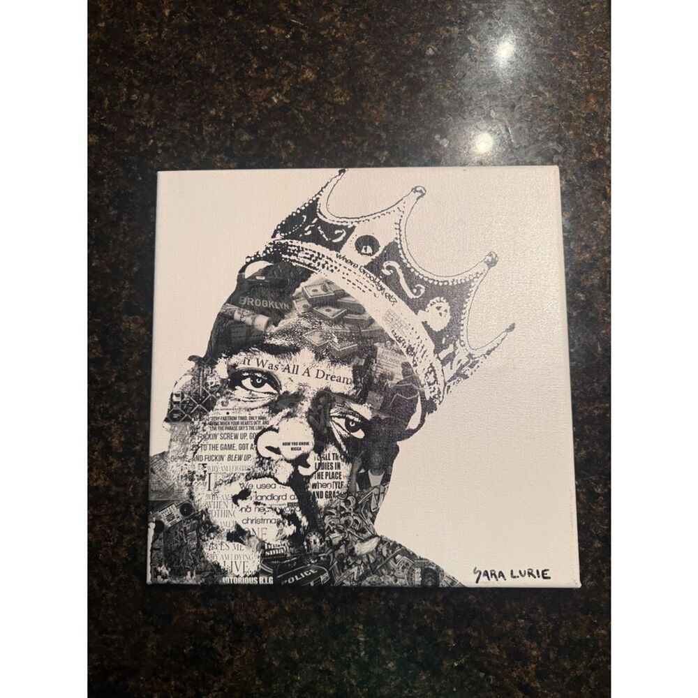 Black & White BIGGIE King Crown Wall Art Canvas - Collage Biggie Smalls - 12x12
